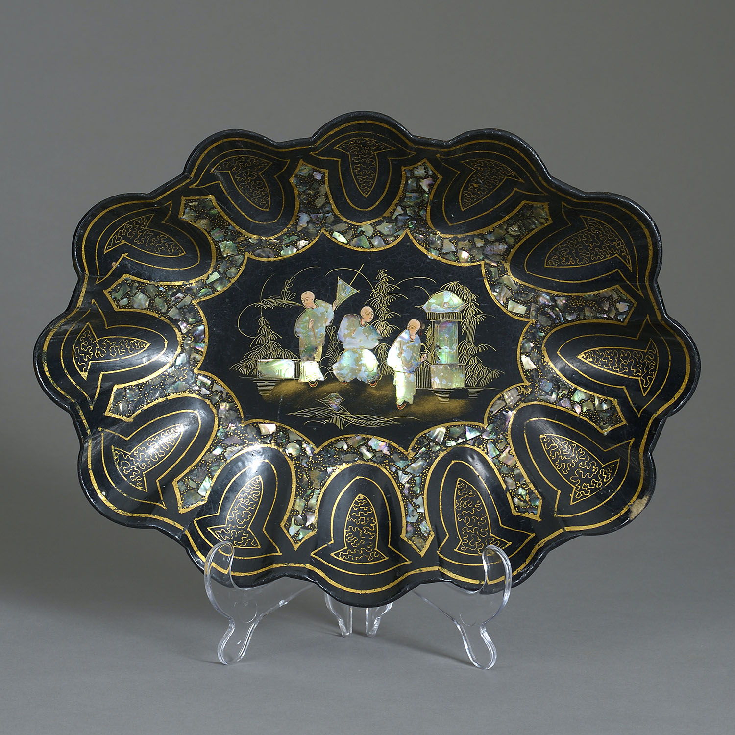 Napoleon III papier-mâché and mother-of-pearl basket